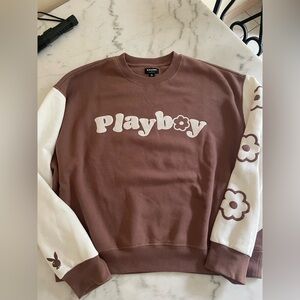 PLAYBOY pac sun Brown and White Crewneck medium Sweatshirt EUC pacsun